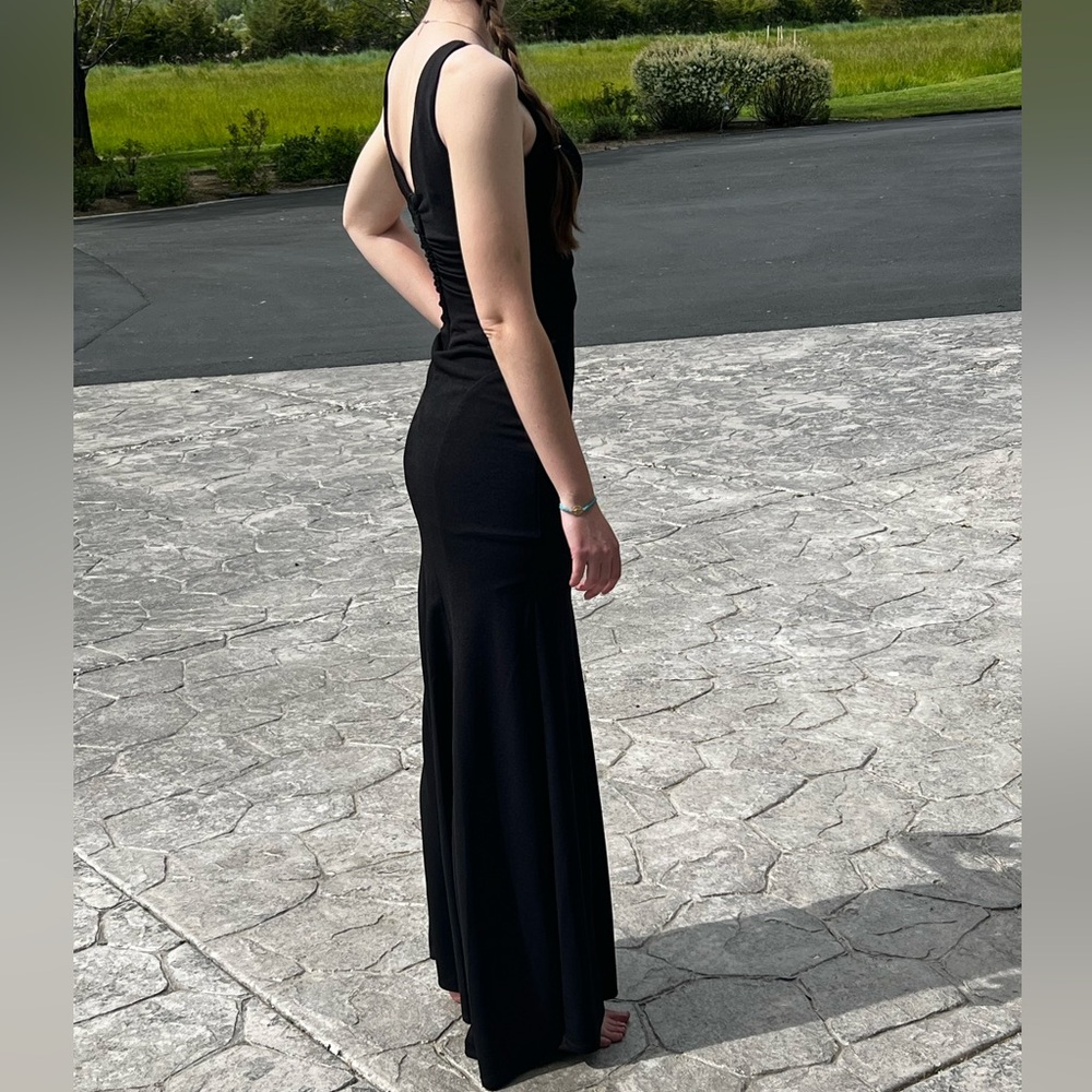 CLEARANCE Women’s Sexy Black Floor Length Sweetheart Neckline Dress W Leg Slit - Picture 4 of 16